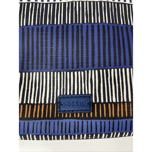 Fossil Emma multi color slim structured Crossbody Bag Navy Stripe East West Zip - Picture 7 of 16